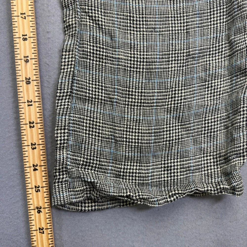 Reformation 100% Linen Wide Leg Plaid Pants‎ Black White Blue Size 2 High Rise
